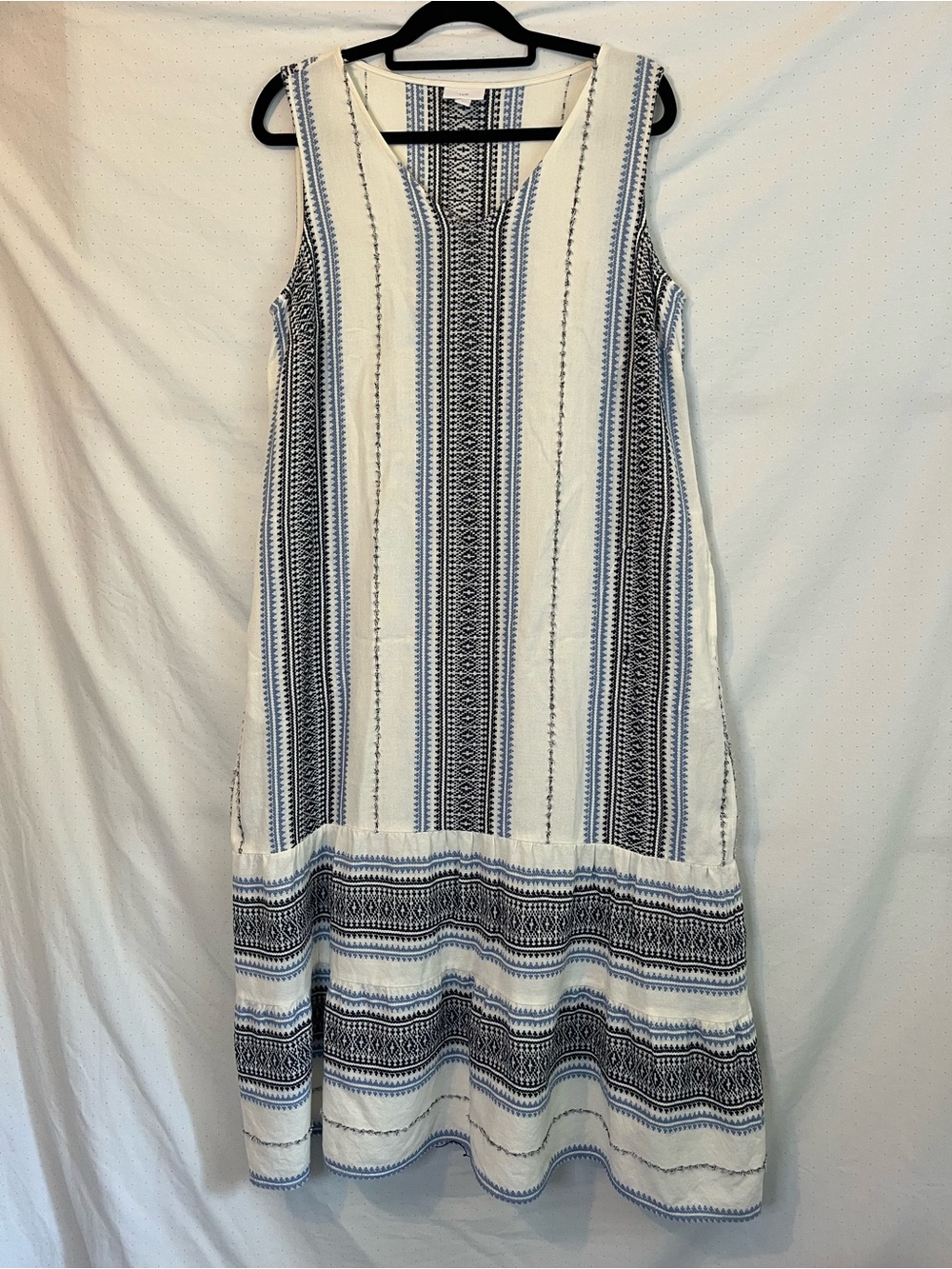 Sleeveless White and Blue Striped Midi Dress